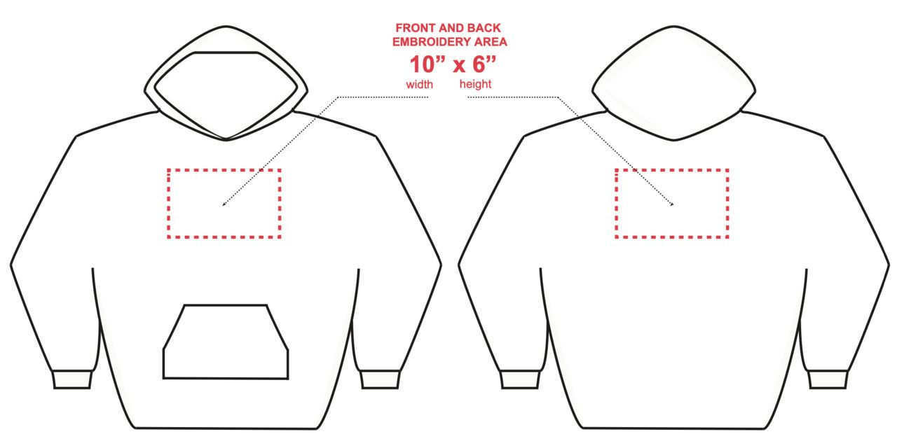 hoodie sketch with frontal and back embrodiery design placement